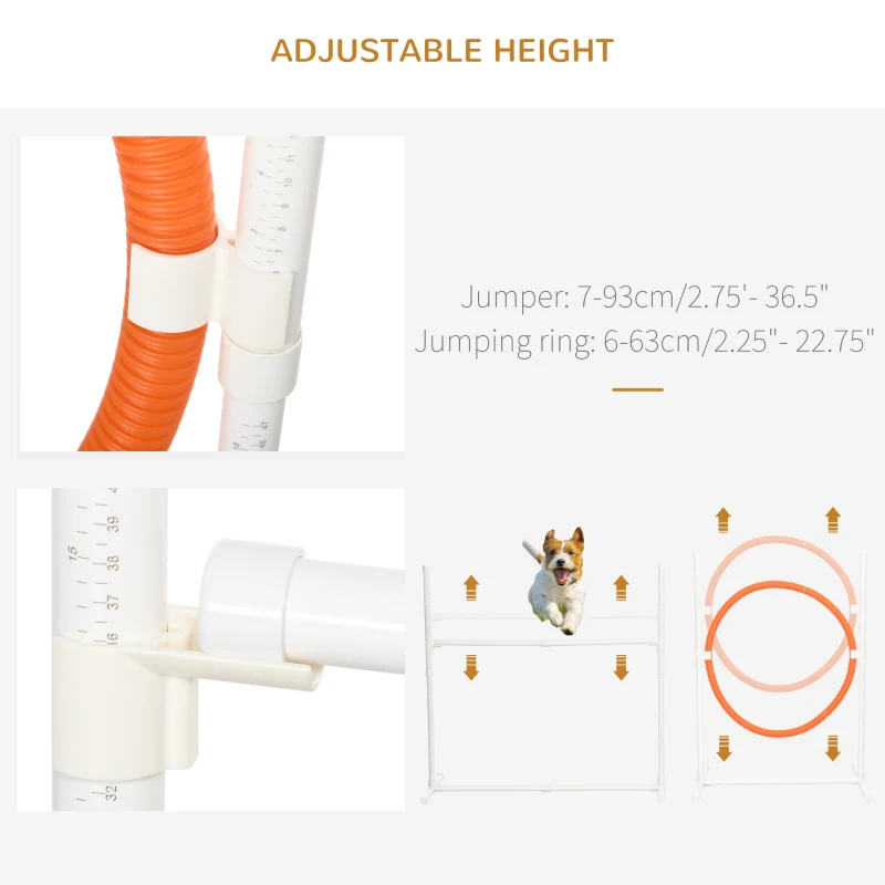 PawHut 5Pcs Dog Agility Training Equipment with 8.7KG Net Weight, Pet Agility Set with Tunnels, Adjustable Jump Ring, Jumper, Weave Poles, Square Pause Box, Carrying Bag, Whistle