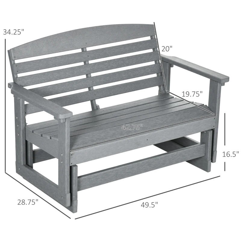 Outsunny Patio Glider Bench w/ HDPE Slatted Double Rocking Chair, Light Gray