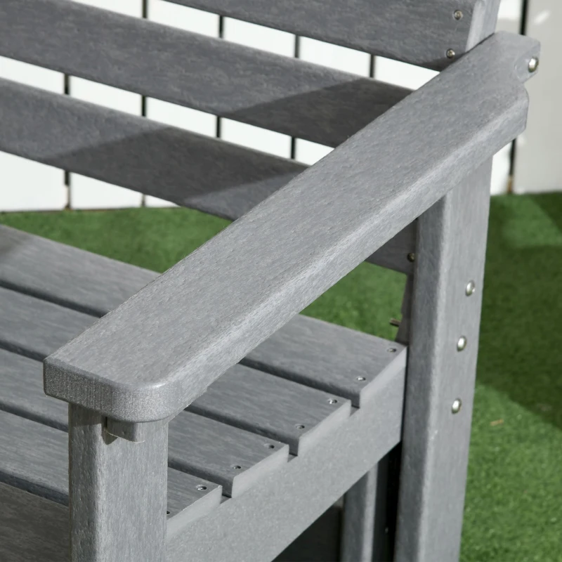 Outsunny Patio Glider Bench w/ HDPE Slatted Double Rocking Chair, Light Gray