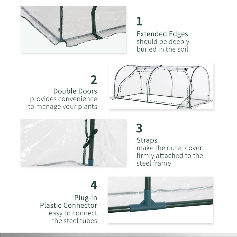 Outsunny 79" x 40" x 32" Transparent PVC Mini Tunnel Greenhouse Garden Green Grow Shed Portable Plant Flower Warm House Steel Frame Zipped Doors