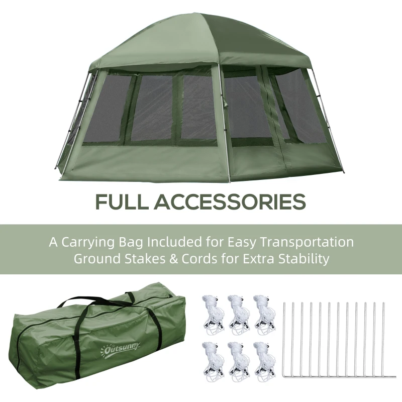 Outsunny Camping Tent for 6-8 Person, Portable Family Tent with Carrying Bag, Easy Set Up for Hiking and Outdoor, Dark Green