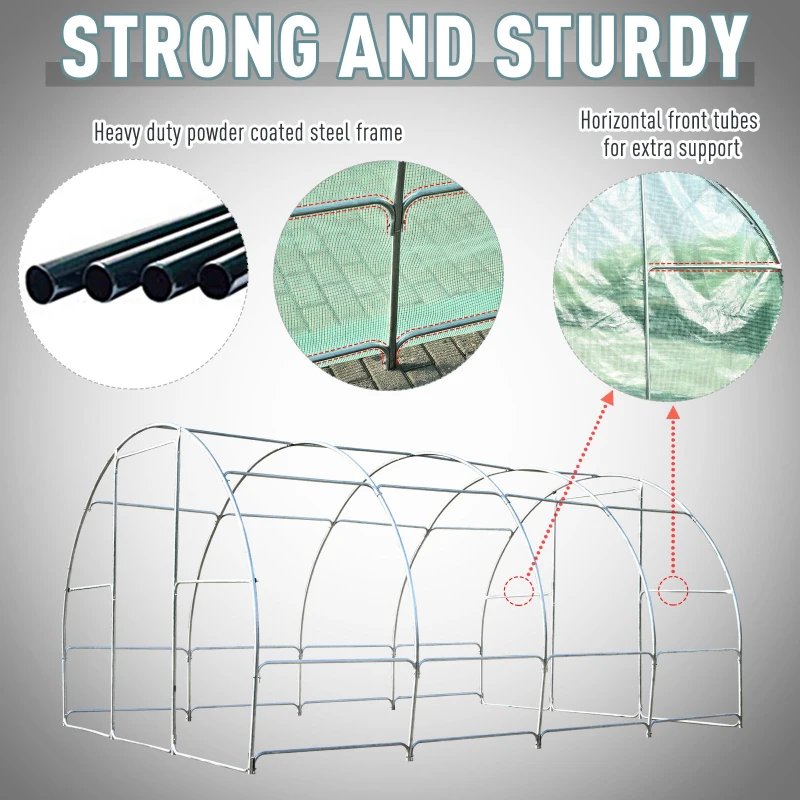 Outsunny 13.1' x 9.8' x 6.6' Walk-in Tunnel Greenhouse Backyard Seed Flower Growing Warm House Outdoor Planter Shed with Roll-up Windows Zippered Door Overlong Cover Green