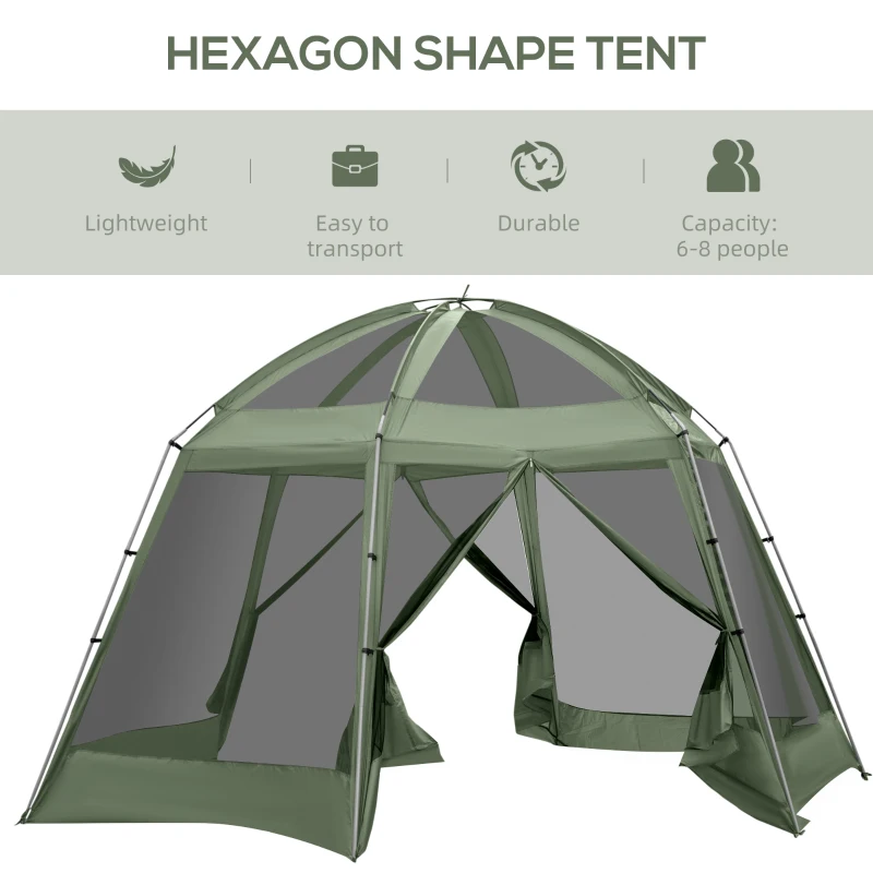 Outsunny Camping Tent for 6-8 Person, Portable Family Tent with Carrying Bag, Easy Set Up for Hiking and Outdoor, Dark Green