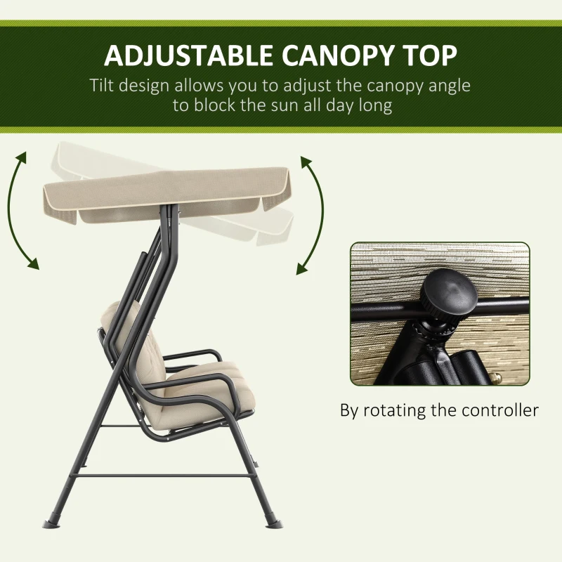 Outsunny 3-Seat Patio Swing Chair, Outdoor Swing Glider with Adjustable Canopy, Removable Thicken Cushion, and Weather Resistant Steel Frame, for Garden, Poolside, Backyard, Cream White