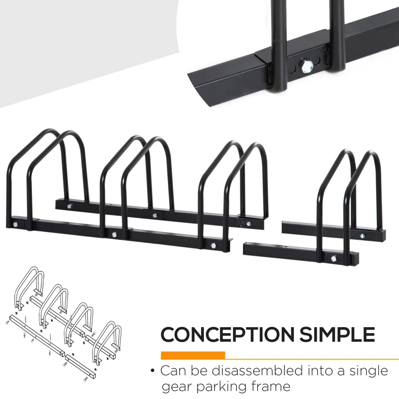 Soozier 4-Bike Bicycle Floor Parking Rack Cycling Storage Stand Garage Organizer for Indoor and Outdoor Use Black