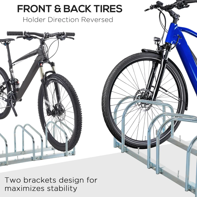 HOMCOM 3-Bike Bicycle Floor Parking Rack Cycling Storage Stand Ground Mount Garage Organizer for Indoor and Outdoor Use Silver