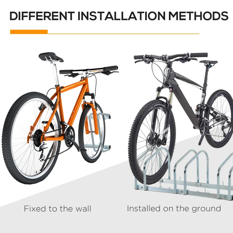 HOMCOM 3-Bike Bicycle Floor Parking Rack Cycling Storage Stand Ground Mount Garage Organizer for Indoor and Outdoor Use Silver