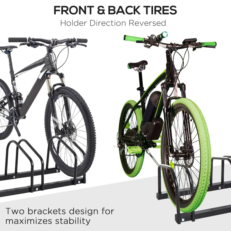 HOMCOM 3-Bike Bicycle Floor Parking Rack Cycling Storage Stand Ground Mount Garage Organizer for Indoor and Outdoor Use Black