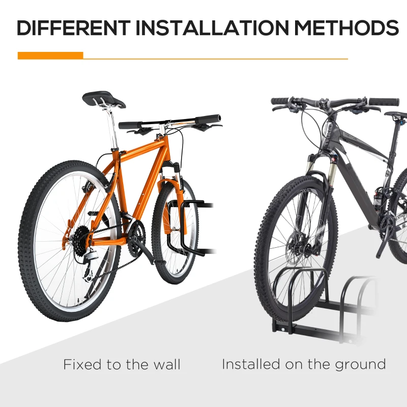 HOMCOM 3-Bike Bicycle Floor Parking Rack Cycling Storage Stand Ground Mount Garage Organizer for Indoor and Outdoor Use Black