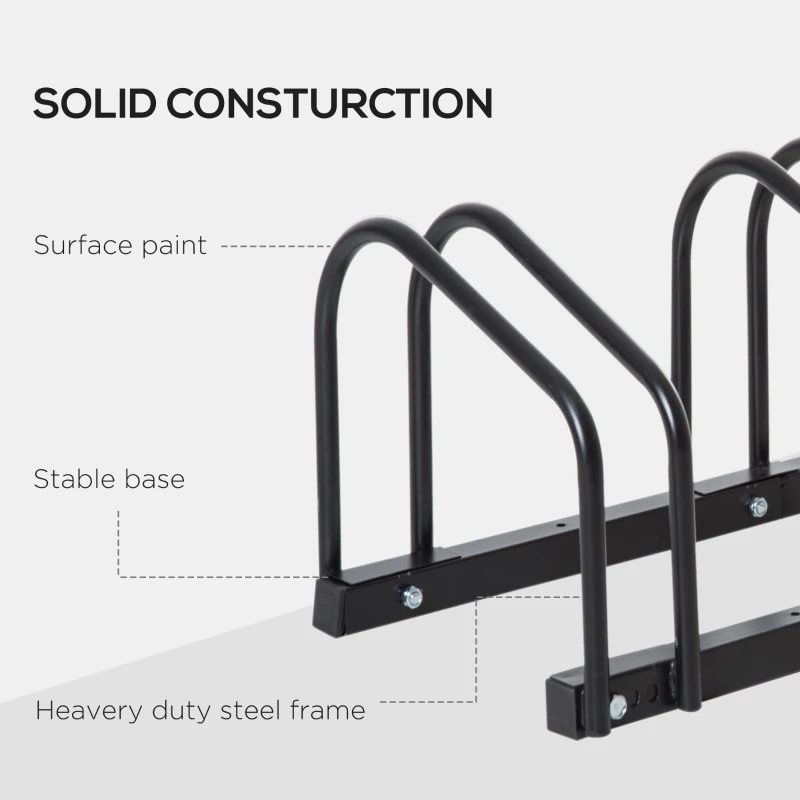 HOMCOM 3-Bike Bicycle Floor Parking Rack Cycling Storage Stand Ground Mount Garage Organizer for Indoor and Outdoor Use Black