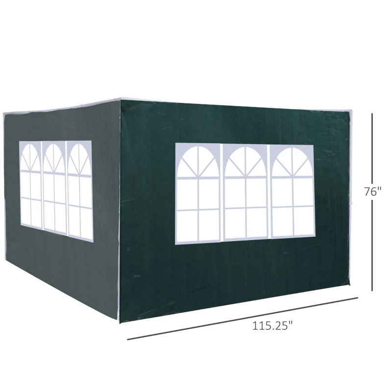 Outsunny 2pc 9.6'L x 6.3'H Canopy Gazebo Side Panel Party Tent Outdoor Shelter Side Panel Wall with Straps Green