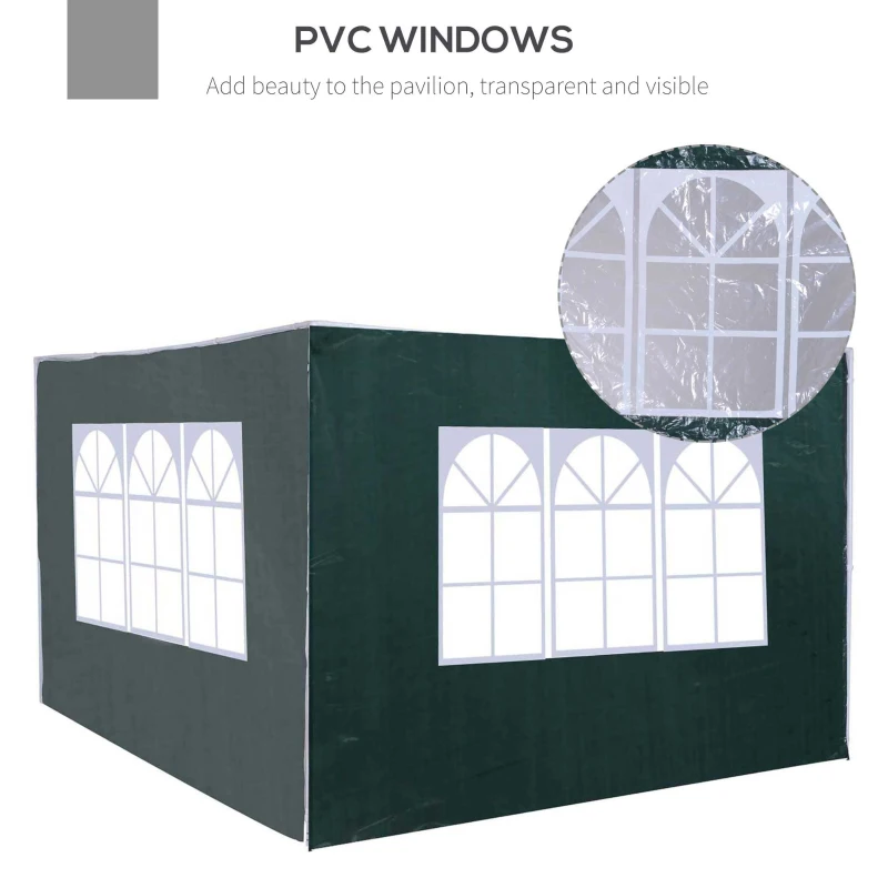 Outsunny 2pc 9.6'L x 6.3'H Canopy Gazebo Side Panel Party Tent Outdoor Shelter Side Panel Wall with Straps Green