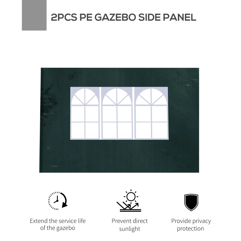 Outsunny 2pc 9.6'L x 6.3'H Canopy Gazebo Side Panel Party Tent Outdoor Shelter Side Panel Wall with Straps Green