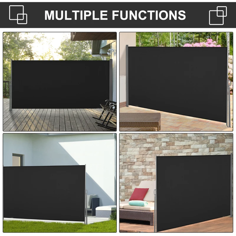 Outsunny 118" x 63" Retractable Side Awning Patio Outdoor Folding Privacy Screen with Resistance to UV Rays & Wind, Black