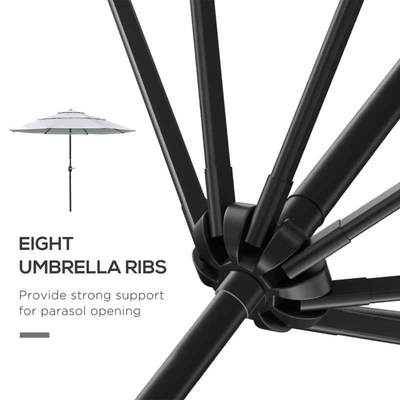 Outsunny 9FT 3 Tiers Patio Umbrella Outdoor Market Umbrella with Crank, Push Button Tilt for Deck, Backyard and Lawn, Cream White