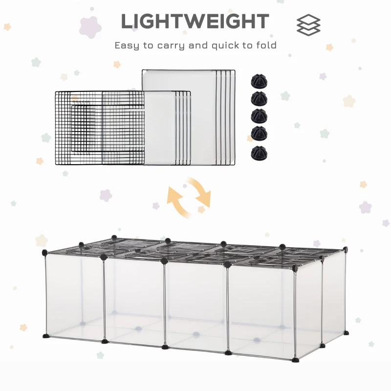 PawHut Pet Playpen Small Animal Cage Transparent Customizable Fence with Door for Hamster, Guinea Pigs, Chinchilla, 14 x 18 in