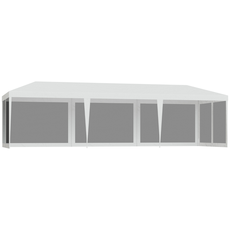 Outsunny 10 x 28ft Portable Party Tent, Gazebo Wedding Party Tent for Garden Dining and Outdoor with 5 Removable Sidewalls, White