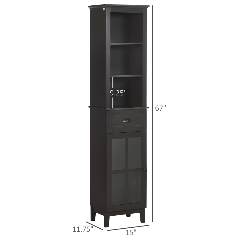 kleankin Slim Bathroom Storage Cabinet Door & Shelves Linen Tower, Brown