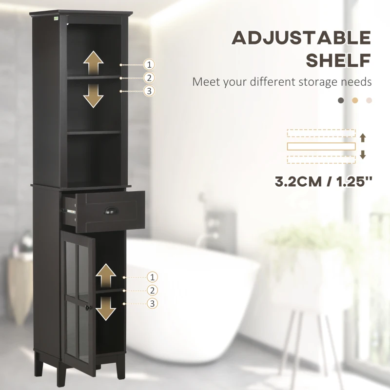 kleankin Slim Bathroom Storage Cabinet Door & Shelves Linen Tower, Brown