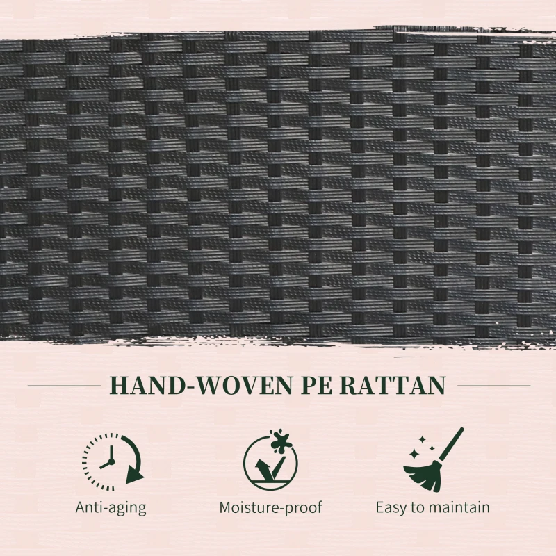 Outsunny 7 Pieces Wicker Patio Dining Set Outdoor Furniture Set with Removable Cushions, Acacia Wood Top Dining Table, PE Rattan Conversation Set for Garden Poolside, Black