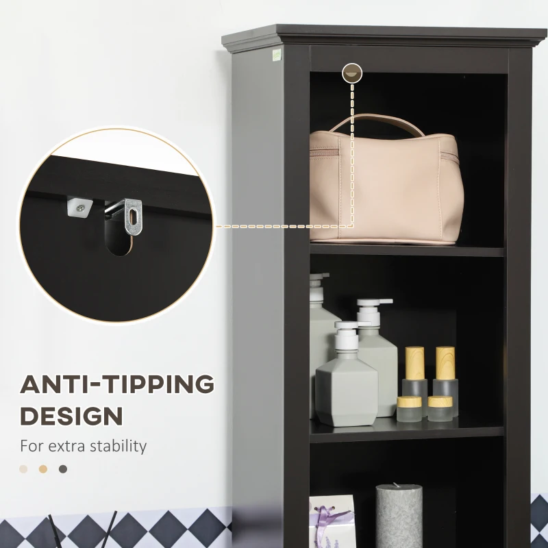 kleankin Slim Bathroom Storage Cabinet Door & Shelves Linen Tower, Brown