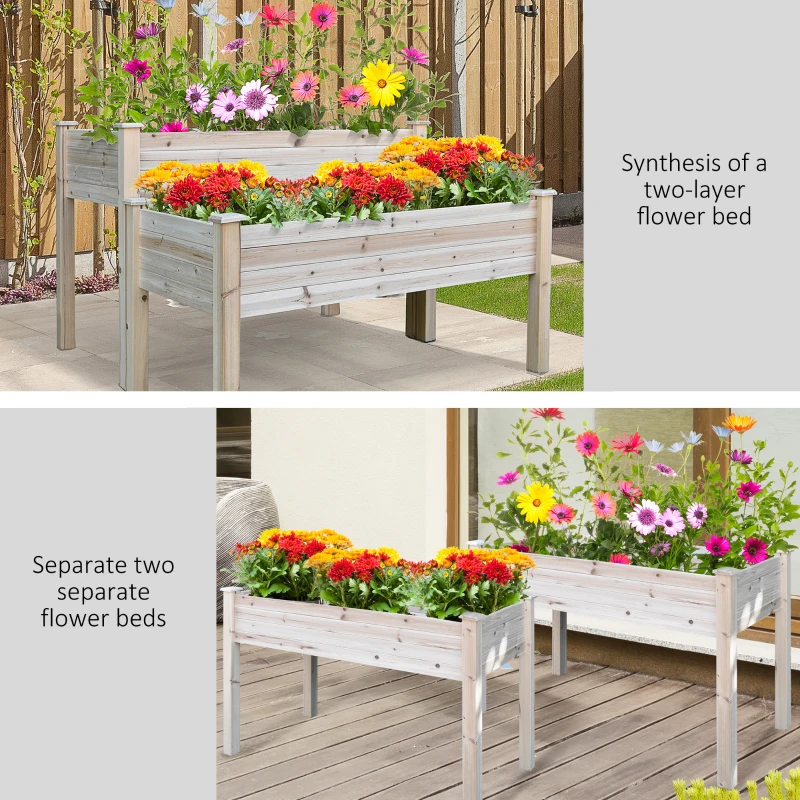 Outsunny Two-Tier Wooden Elevated Garden Bed with Legs, Large Capacity 45x45 Outdoor Planter for Vegetables, Flowers, and Herbs, Ideal for Gardeners, Natural