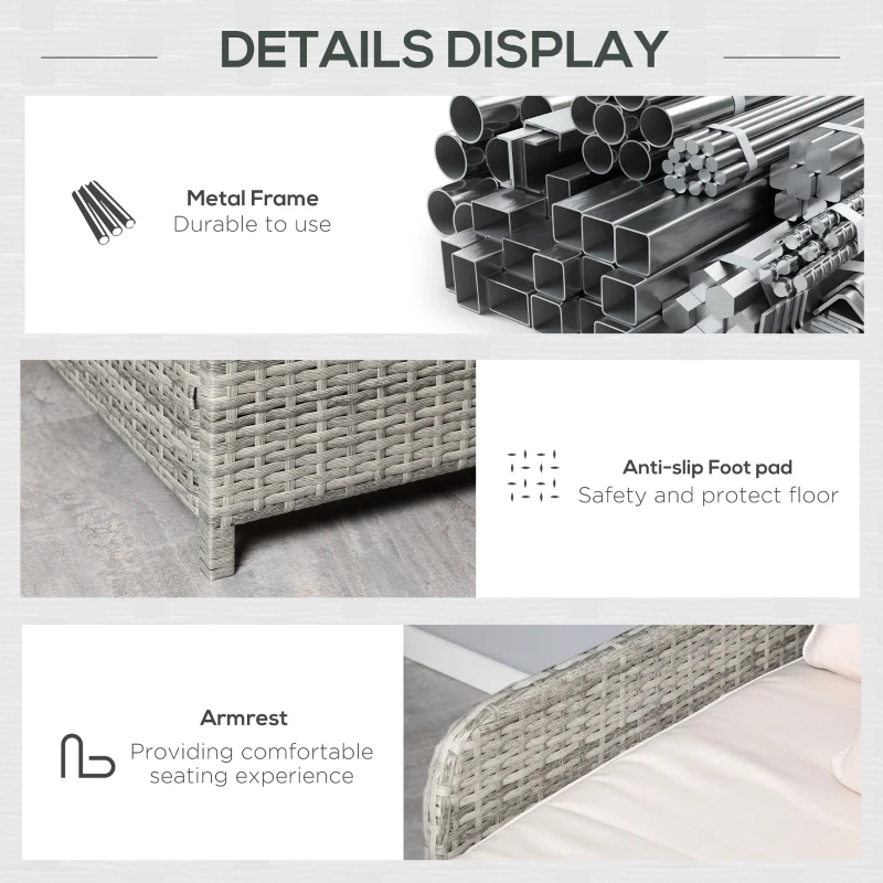 Outsunny Patio Rattan Double Lounge Daybed, Outdoor Wicker Armrests Chaise Lounge for 2-Person with Cushion & Pillow, Beige