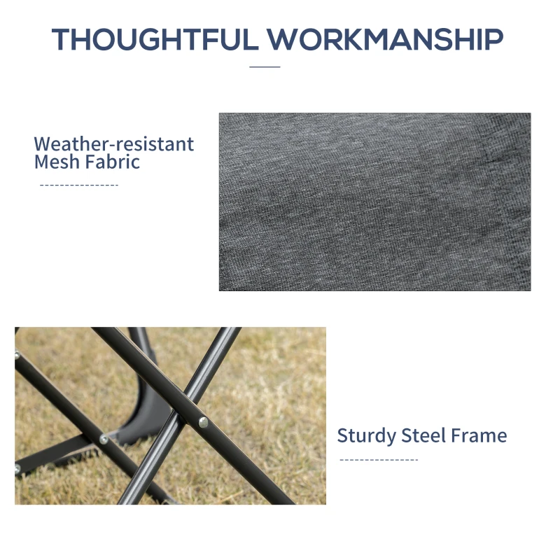 Outsunny Patio Lounge Chair Outdoor Lounger Recliner Folding Camping Chair with Footrest and Storage Pocket, Black Grey