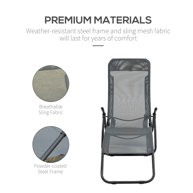 Outsunny Foldable Patio Lounge Chair, Outdoor Beach Lounger with Breathable Mesh Fabric, Zero Gravity Chair with Reclining, Footrests, and Armrests, for Garden, Pool, Grey