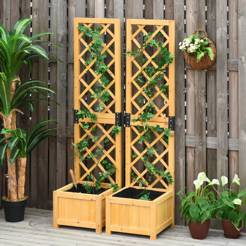 Outsunny Set of 2 Raised Garden Bed with Trellis Board Flower Stand Lattice Panels for Plants, Flowers or Vine Outdoor Indoor, Orange