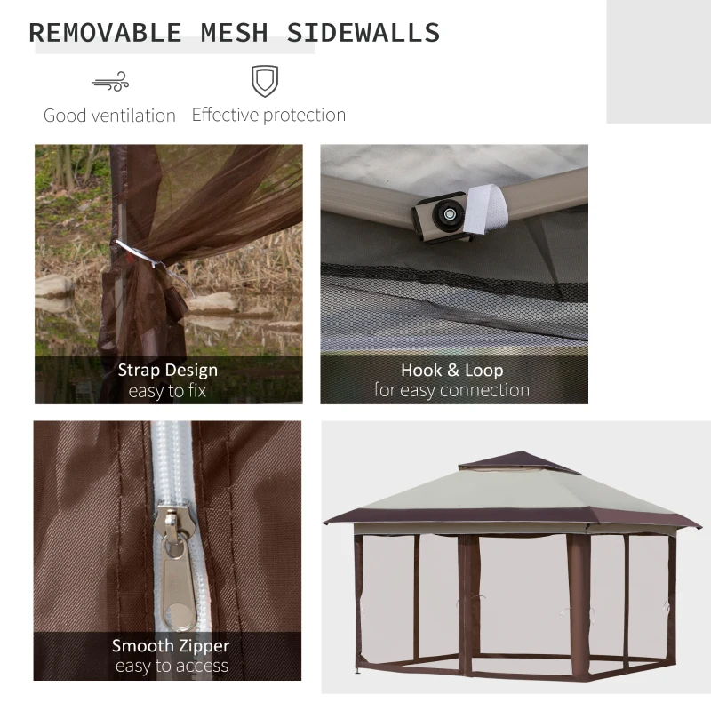 Outsunny 12' x 12' Pop Up Canopy Tent with Netting and Carry Bag, Instant Sun Shelter with 137 sq.ft Shade, Tents for Parties, Height Adjustable, for Outdoor, Garden, Patio, Beige