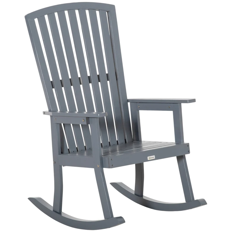 Outsunny Patio Wooden Rocking Chair, Outdoor Porch Rocker Chair with High back, Smooth Armrests, for Outdoor & Indoor Use, Grey