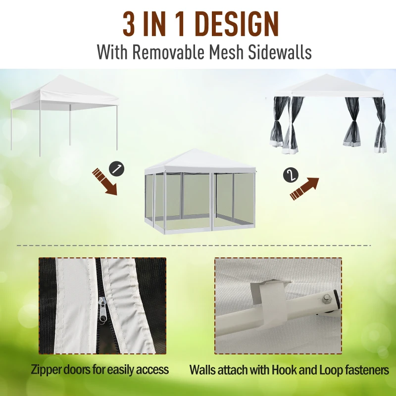 Outsunny10' x 10' Pop Up Gazebo with Four Detachable Mesh Walls for party, Cream White