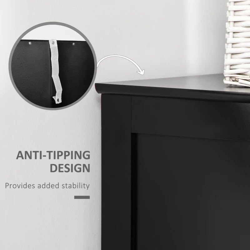 kleankin Bathroom Floor Cabinet with 2 Storage Cabinets, Tempered Glass Door, Freestanding Linen Tower with Adjustable Shelves for Living Room, Black