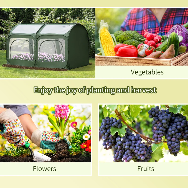 Outsunny 8' x 4' x 4' Portable Pop Up Mini Greenhouse with 5 Zippered Doors & Portable Zipper Bag for Plants Outdoor, PVC Cover