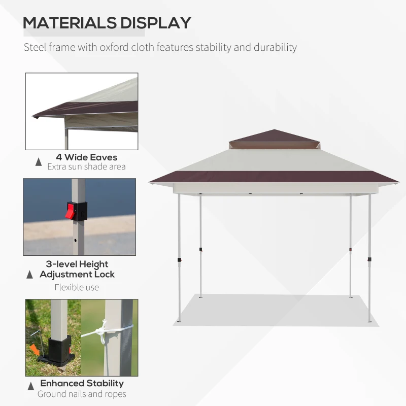 Outsunny 12' x 12' Pop Up Canopy Tent with Netting and Carry Bag, Instant Sun Shelter with 137 sq.ft Shade, Tents for Parties, Height Adjustable, for Outdoor, Garden, Patio, Beige