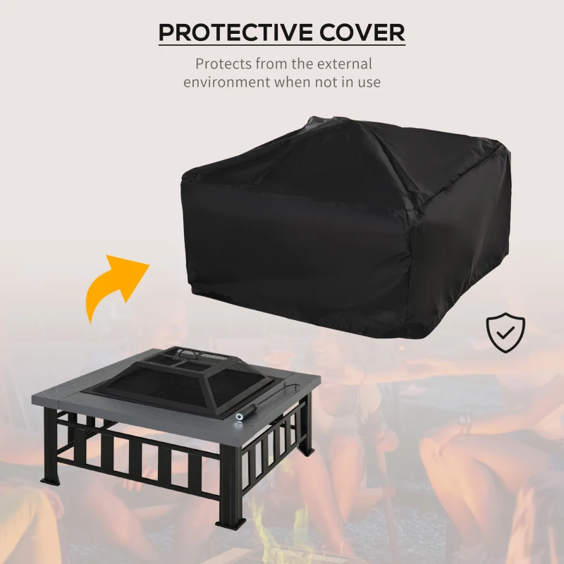 Outsunny 34" Outdoor Square Firepit Steel Stove Portable with Spark Screen Cover Log Grate Poker and Rain Cover for Outside Wood Burning and Camping Black