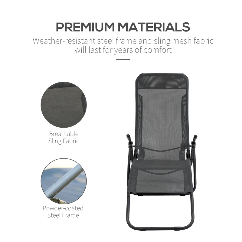 Outsunny Foldable Patio Lounge Chair, Outdoor Beach Lounger with Breathable Mesh Fabric, Zero Gravity Chair with Reclining, Footrests, and Armrests, for Garden, Pool, Black