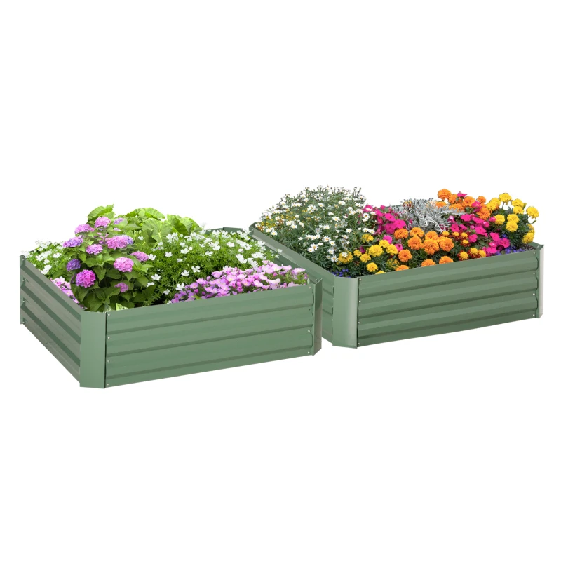 Outsunny 39" x 39" x 12" Set of 2 Raised Garden Bed, Elevated Planter Box with Galvanized Steel Frame for Growing Flowers, Herbs, Succulents, Green
