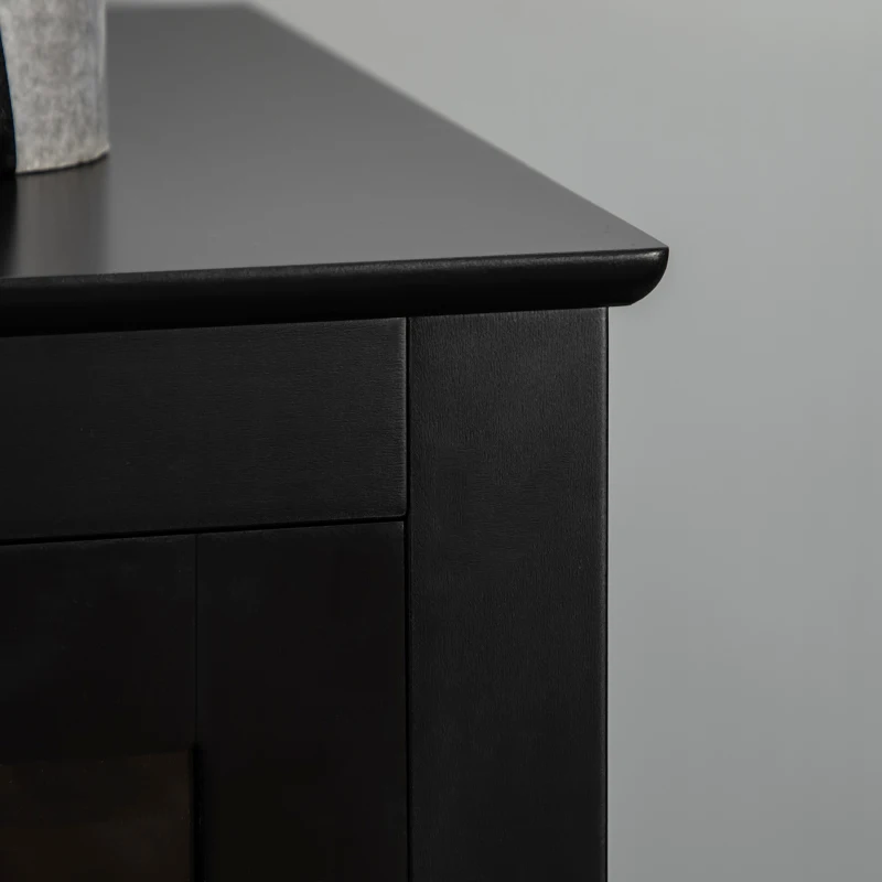 kleankin Bathroom Floor Cabinet with 2 Storage Cabinets, Tempered Glass Door, Freestanding Linen Tower with Adjustable Shelves for Living Room, Black