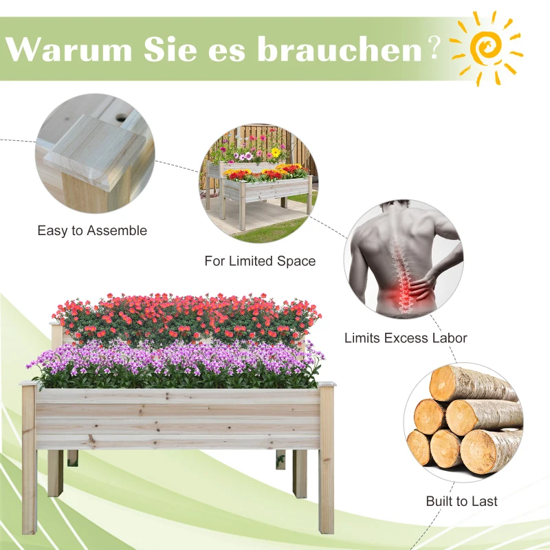 Outsunny Two-Tier Wooden Elevated Garden Bed with Legs, Large Capacity 45x45 Outdoor Planter for Vegetables, Flowers, and Herbs, Ideal for Gardeners, Natural