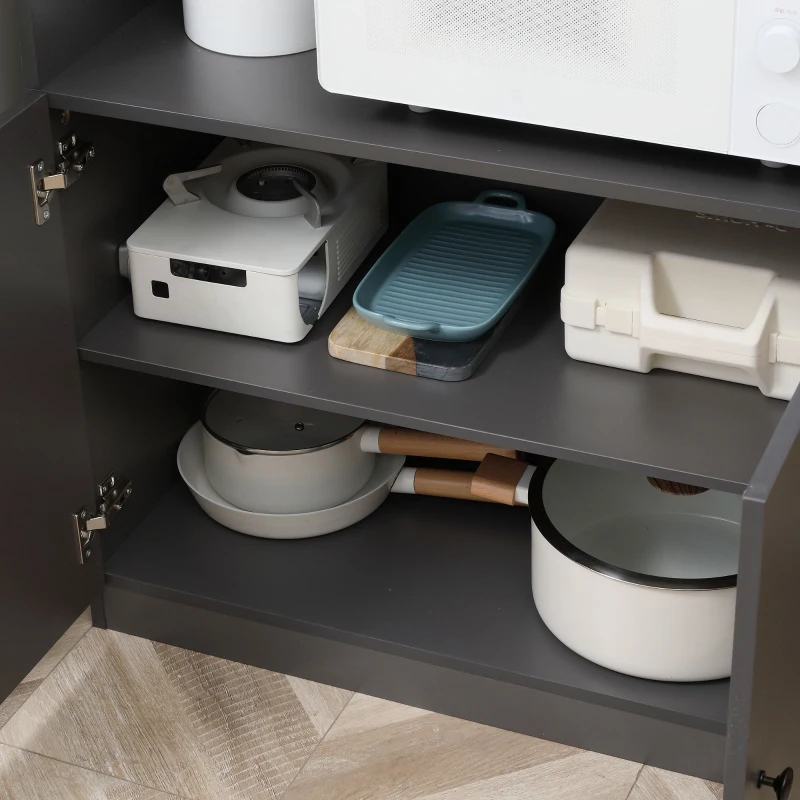 HOMCOM 71" Kitchen Buffet with Hutch, Pantry Storage Cabinet with Shelves, Open Microwave Countertop for Dining Room, Living Room, Grey