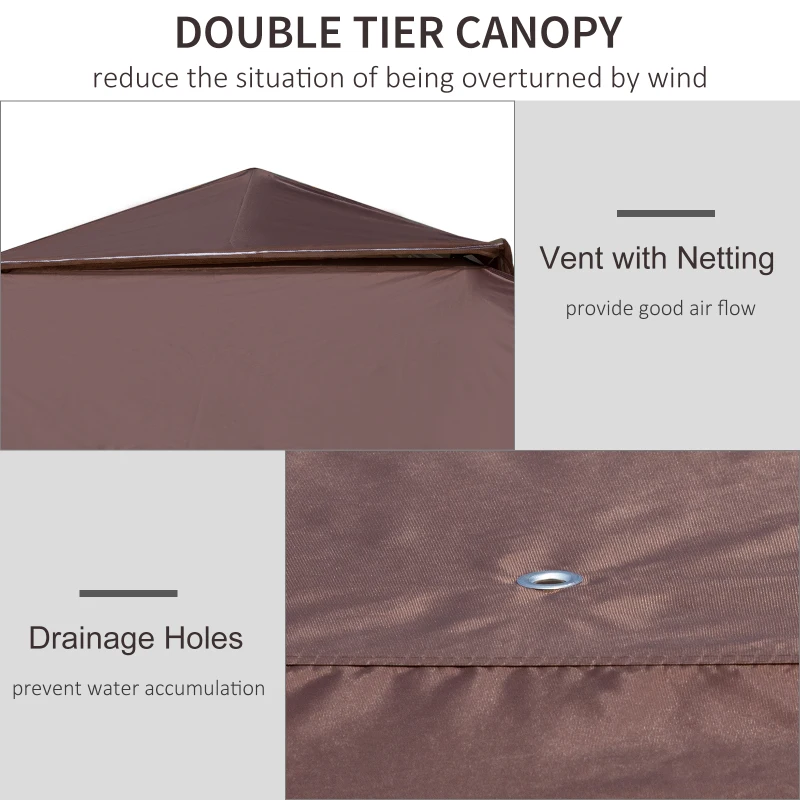 Outsunny 12' x 12' Pop Up Canopy Tent with Netting and Carry Bag, Instant Sun Shelter with 137 sq.ft Shade, Tents for Parties, Height Adjustable, for Outdoor, Garden, Patio, Brown