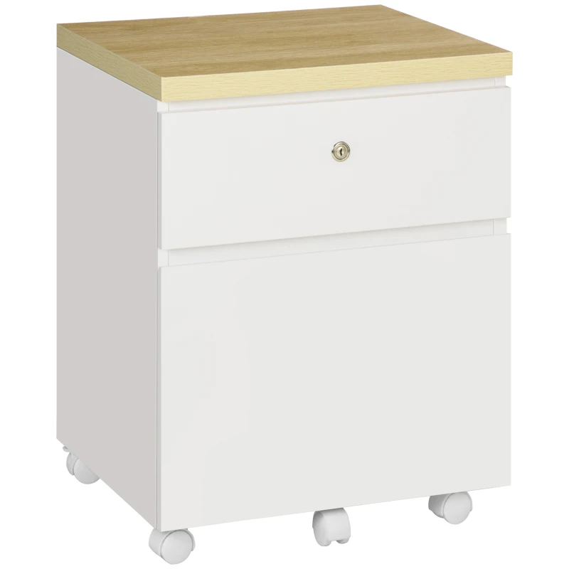 Vinsetto Vertical Filing Cabinet with 2 Drawers, Rolling Locking File Cabinet with Hanging Bars for Legal Size and Wheels, for Home Office Study, White