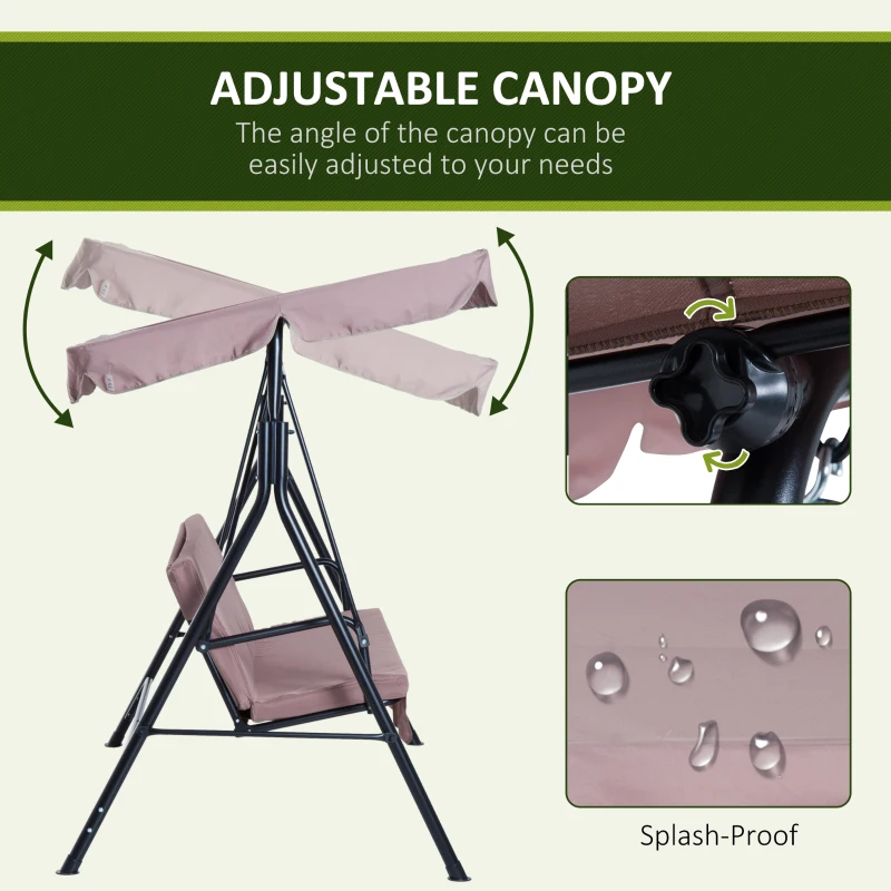Outsunny Metal 3-Seater Outdoor Swing Chair Cushioned Porch Swing Garden Lounger Patio Hammock with Frame and Canopy Brown