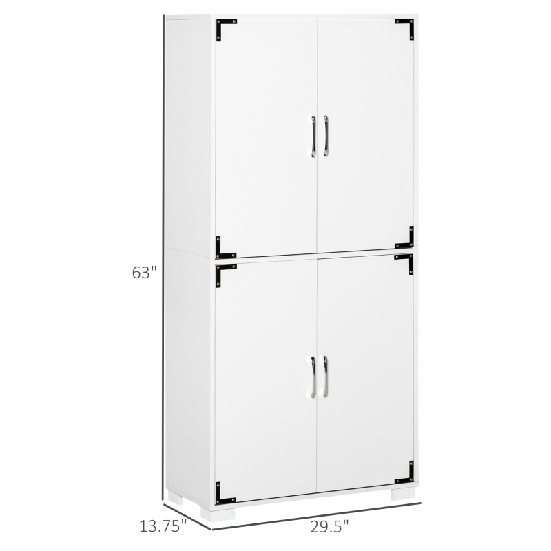 HOMCOM Farmhouse Kitchen Pantry Storage Cabinet with 4 Doors, Kitchen Cabinet with Shelves, White