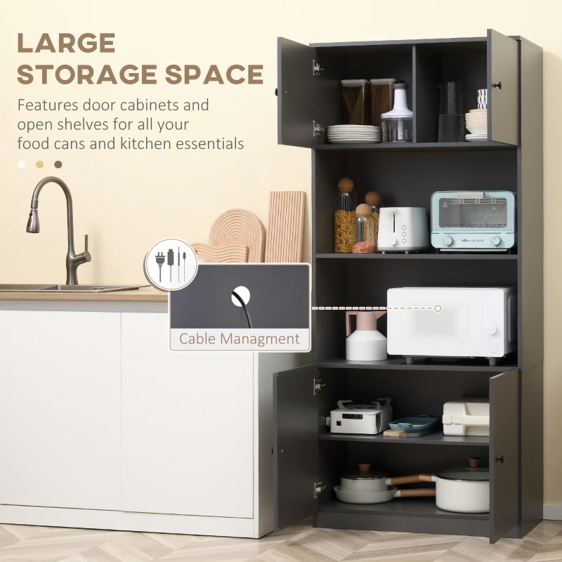 HOMCOM 71" Kitchen Buffet with Hutch, Pantry Storage Cabinet with Shelves, Open Microwave Countertop for Dining Room, Living Room, Grey