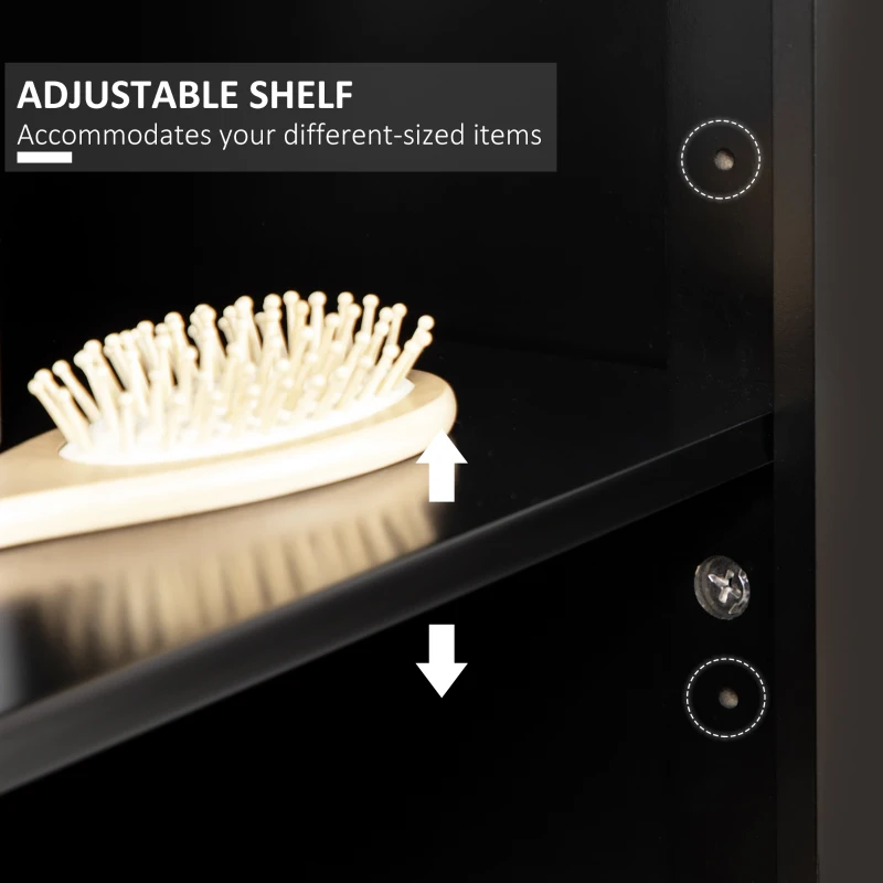 kleankin Bathroom Floor Cabinet with 2 Storage Cabinets, Tempered Glass Door, Freestanding Linen Tower with Adjustable Shelves for Living Room, Black