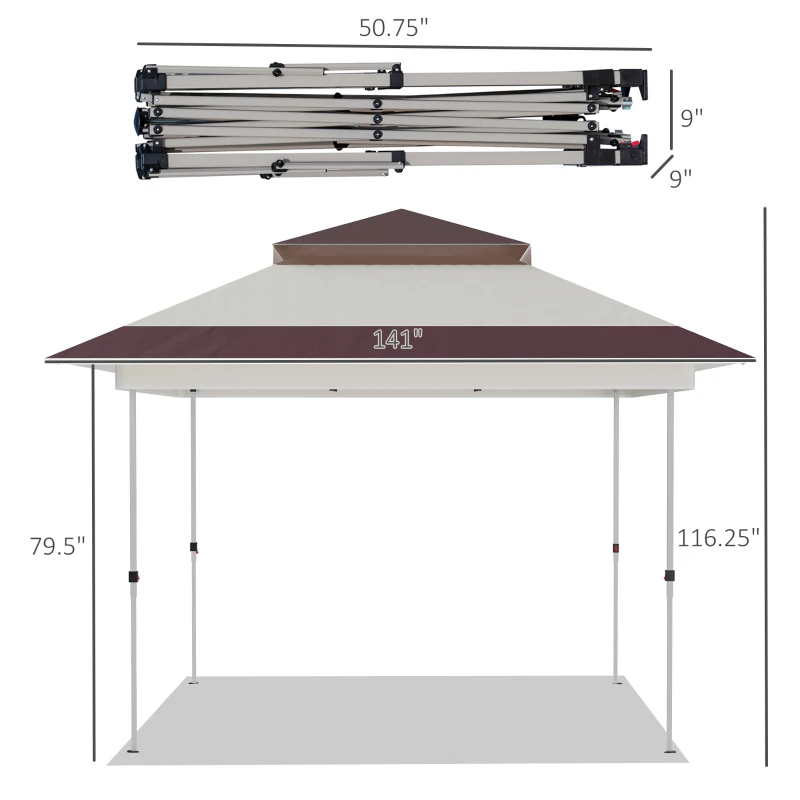 Outsunny 12' x 12' Pop Up Canopy Tent with Netting and Carry Bag, Instant Sun Shelter with 137 sq.ft Shade, Tents for Parties, Height Adjustable, for Outdoor, Garden, Patio, Beige