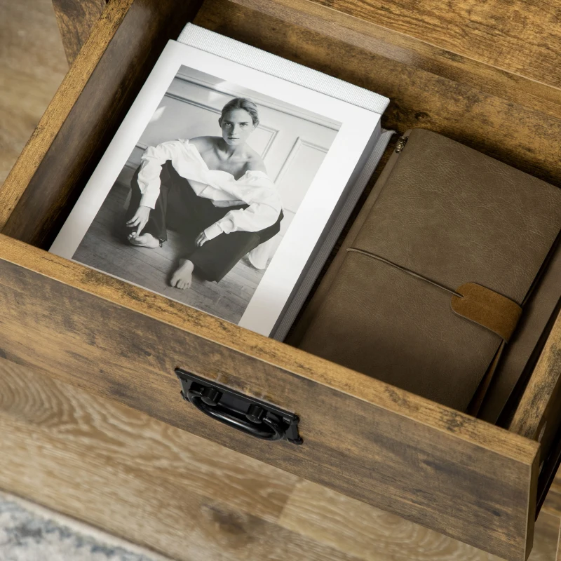 HOMCOM Industrial Sideboard Buffet Cabinet, Kitchen Cabinet with 2 Drawers, 2 Doors, Adjustable Shelf Coffee Bar Cabinet, Rustic Brown